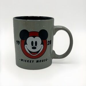 Disney " 1928 " Mickey Mouse Ceramic, Coffee Tea Cup, 12 oz Grey Black Red White